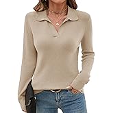 Romanstii Women's Knitted Collared Sweaters Long Sleeve V-Neck Polo Shirts Winter Pullover Tops