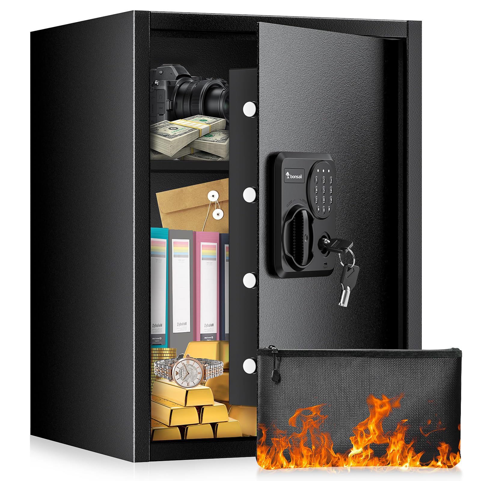Photo 1 of Bonsaii Large Safe Box with Fireproof Bag,2.5 Cubic Feet for home security with Electronic Keypad and Removable Shelf,Document Safe for Home,Money,Cash,Jewelry,15.7"Wx15"Dx21.7"H