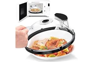 Fkprorjv Microwave Splatter Cover with Water Steamer, 10 inch Clear Microwave Plate Cover for Food, Splatter Guard Microwave Lid for Microwave Oven, Kitchen Gadgets Accessories, Black