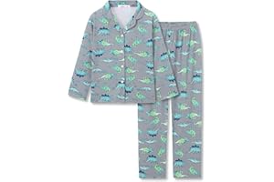 Tebbis Boys 2-Piece Pajamas - Black Video Game Controllers Print Long Sleeve Notch Collar Button Soft PJs Size 6-18