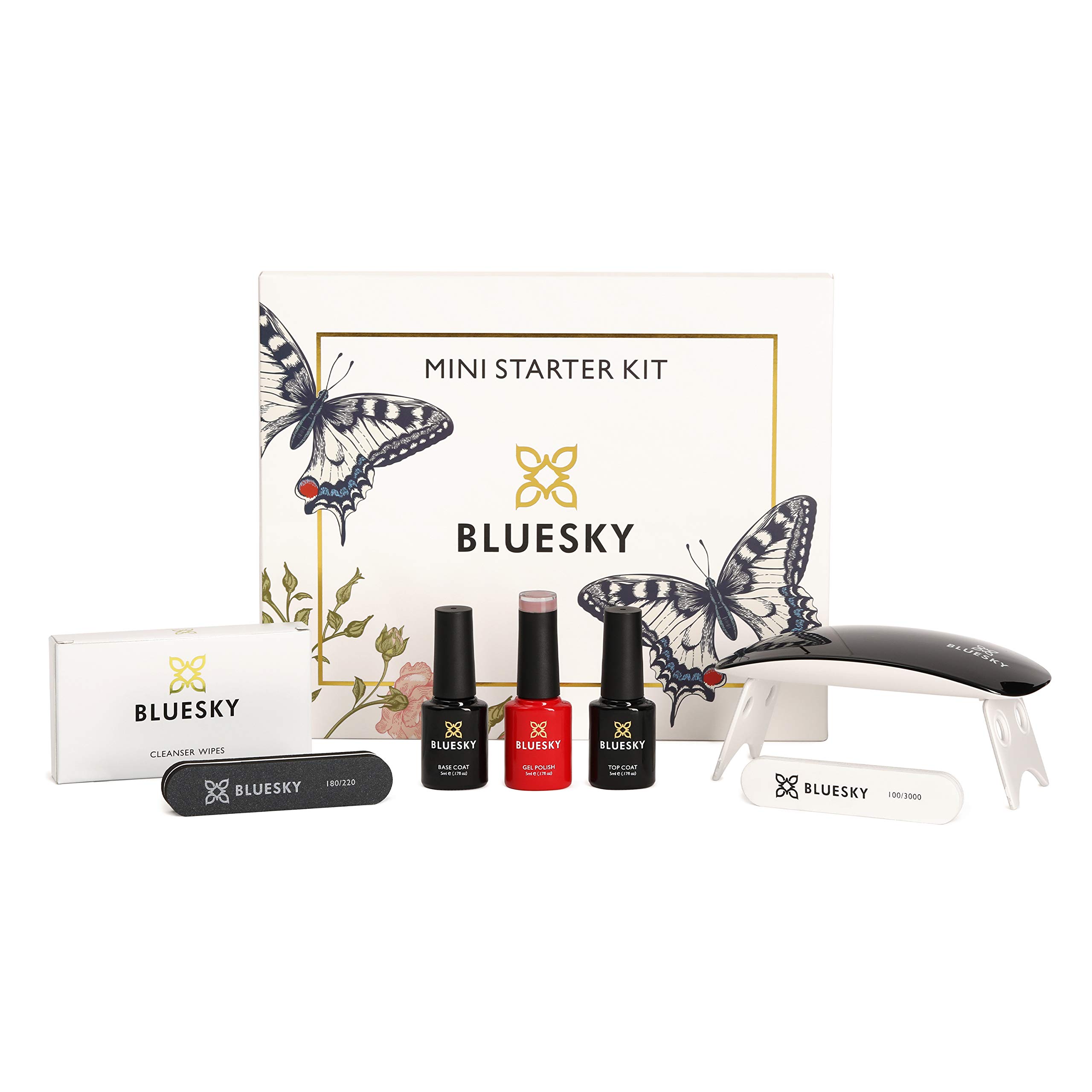 Bluesky Gel Nail Kit With Mini UV LED Lamp, A044 Musk Pink Gel Polish, Base and Top Coat Set, Nail File, Buffer, Cleanser Wipes