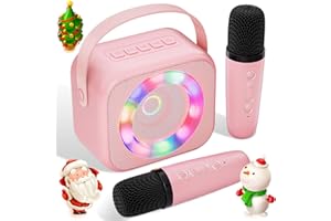 Verkstar Karaoke Machine for Kids, Mini Portable Bluetooth Karaoke Speaker with 2 Wireless Microphones and Dynamic LED Lights for Kids Adults,Gifts Toys for Girls Boys