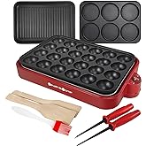 Health and Home Multifunction Nonstick Baking Maker with 3 Interchangeable Baking Plates for Grill,Pan Cake and Cake Pops,Takoyaki Maker.RED