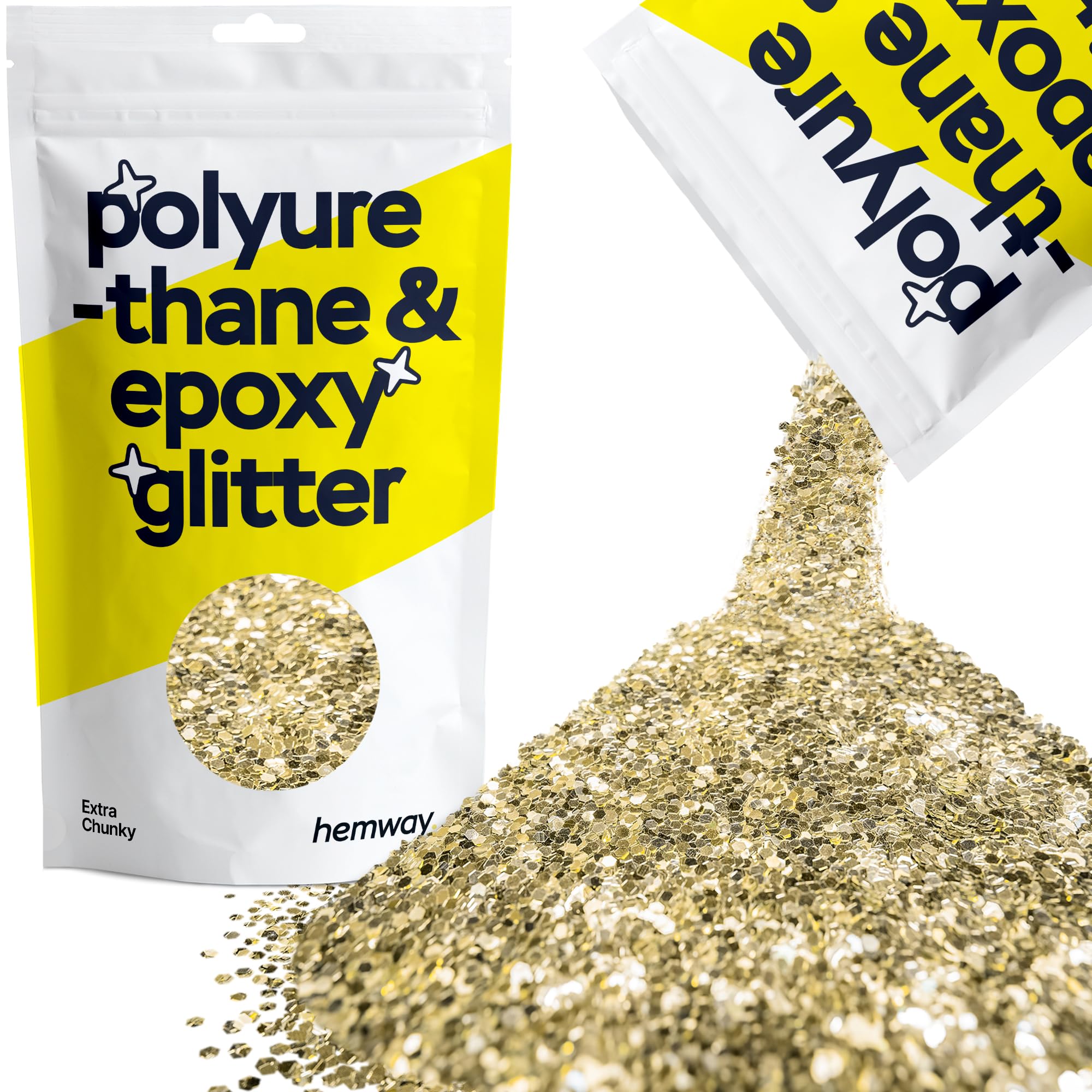 Hemway Resin Glitter Champagne Gold 100g Extra Chunky | Polyurethane & Epoxy Glitter for Resin Crafts, Tumblers, Coasters, Floor & Table Art