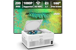 PANSEBA 5G WiFi Bluetooth Projector Built in DVD Player with Projector Screen, Full HD Supported Mini Portable DVD Projector, Outdoor Movie Projector Compatible with Phone/TV Stick/HDMI