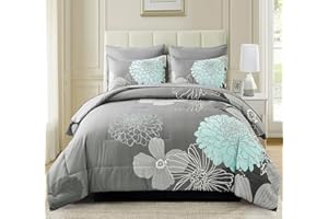 Yiran 7 Pieces Bed in a Bag Floral Comforter Set Queen Flowers Bedding Set Soft Microfiber Comforter Sets with 1 Comforter 1 Flat Sheet 1 Fitted Sheet 2 Pillowshams and 2 Pillowcases