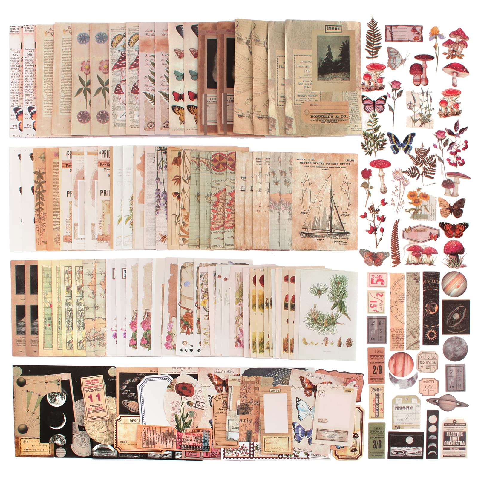 400pcs Vintage Scrapbooking Sticker Pack, Retro Flower Planet Stickers for Journaling, Including 240 Paper and 160 Stickers