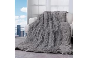 Cottonblue Shaggy Faux Fur Reversible Sherpa Weighted Blanket 20lbs, Luxury Snugly Long Fur Warm Heavy Blanket 60x80 inches, Super Soft Fuzzy Fleece Blanket for Winter, Grey