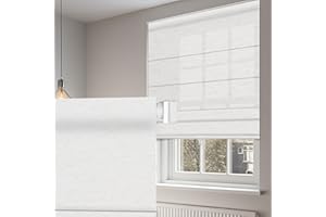 BERISSA No Drill Cordless Roman Shades for Window, Light Filtering Roman Blinds Solar Privacy Protect Roll up Blinds Easy Install Linen Roman Window Shades for Inside Mount,35" W x 36" H,Linen White