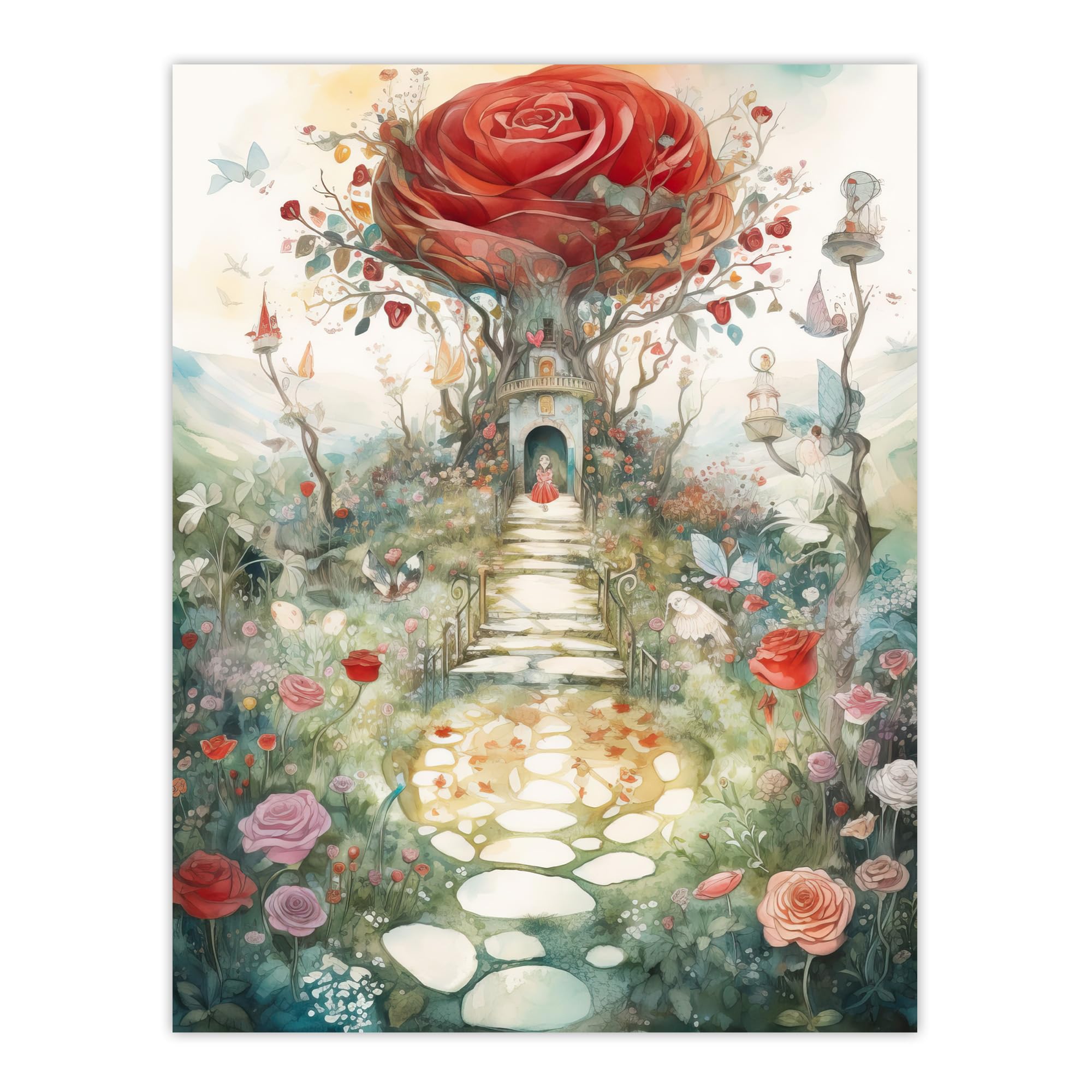 Artery8 Alice In Wonderland Painting Red Roses Queen Hearts Whimsical Magical Adventure Painting Extra Large XL Wall Art Poster Print