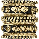 Aheli Ethnic Handmade Silk Thread Faux Stone Studded Bangle Set Bracelet Chudha Indian Wedding Festive Wear Fashion Jewelry Gift for Women Blue