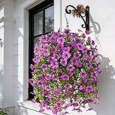 INQCMY Artificial Hanging Flowers with Basket for Spring Outdoor Decoration 3 Bunches of Silk Daisy Flower Uv Resistant for Garden Porch Patio Balcony Yard Decor (Purple2)