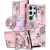 Buleens for Samsung Galaxy S23 Ultra Case - with Ring Stand & Camera Cover Aesthetic Cute Designed Women Girl Girly Kawaii Rose Flower for Samsung S23 Ultra Phone Case Compatible with Magsafe