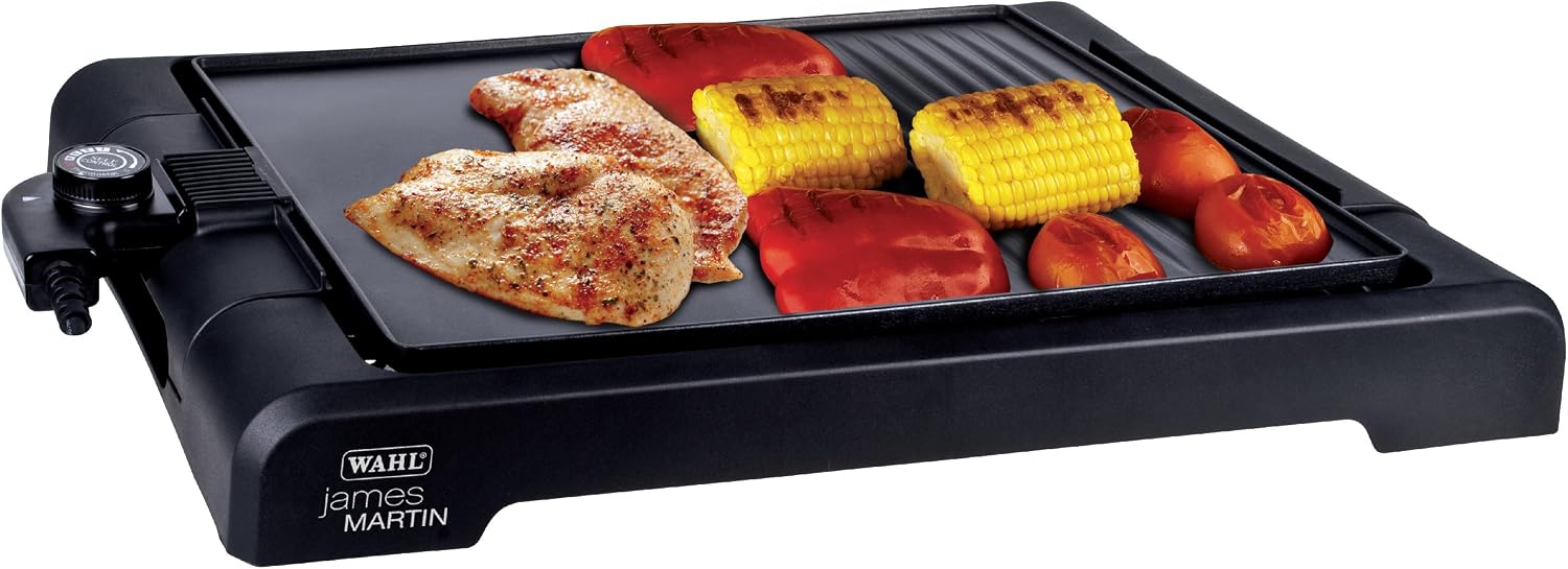 Wahl James Martin Tabletop Grill, Versatile Griddle, Hot Plate, Grill with Flat Plate, Grill for Healthy Food, Ridged Griddle, Easy Clean, Non Stick, Party Table Top Cooking