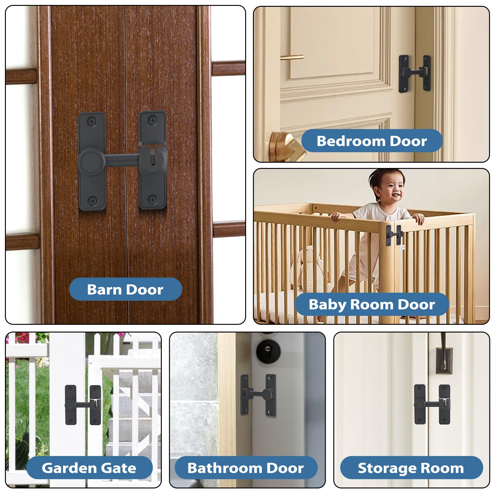 thumbnail image 2 of XOOL Barn Door Lock Latch, 90 & 180 Degree Heavy Duty Barn Door Latch... 2 of 10