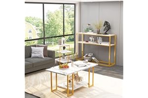 Lamerge Coffee Table Set of 3, Gold Coffee Table & 3-Tier End Table & Console Tables for Entryway,3 Piece Living Room Table Set with Metal Frame,Accent Table Side Table for Home,Office,Gold+White