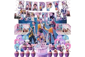 ZEYARUIBO Korean Idol Birthday Decorations, Party Supplies Set Include Banner, Backdrop, Balloons, Hanging Swirls, Party Invitation Card,Cake Cupcake Toppers for Boys Girls Movie Theme Party