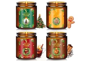 FF FRAGRFLOWING Christmas Candles Set, Scented Candles for Home, 4 Pack Holiday Natural Soy Candles, Christmas Gifts for Women Men, Festival Fragrance of Balsam Cedar/Cookies/Mulled Cider/Cinnamon