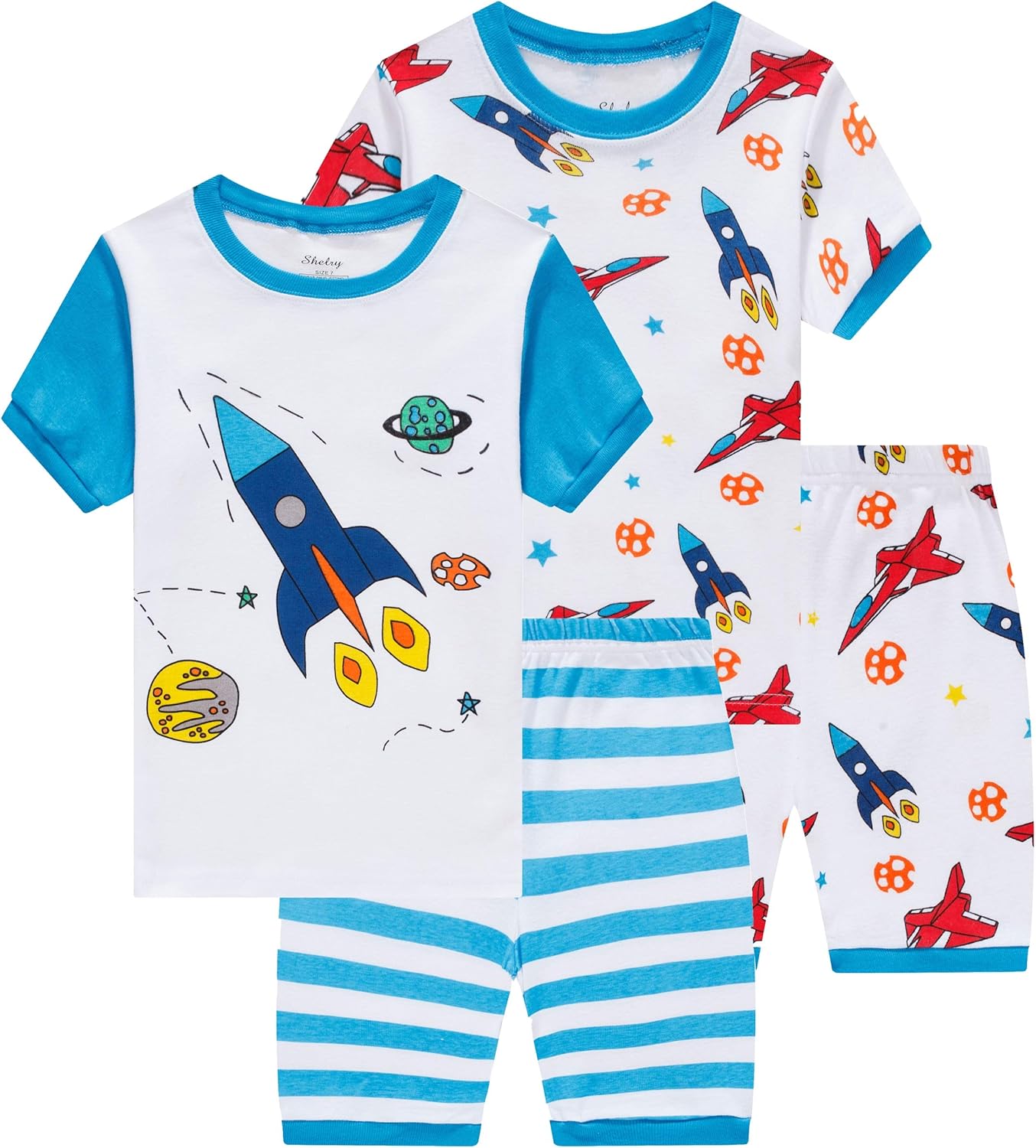 Amazon Com Shelry Summer Boys Rocket Pajamasb 4 Pieces Baby Airplane Clothes Toddler Kids Short Pj Set 10t Clothing