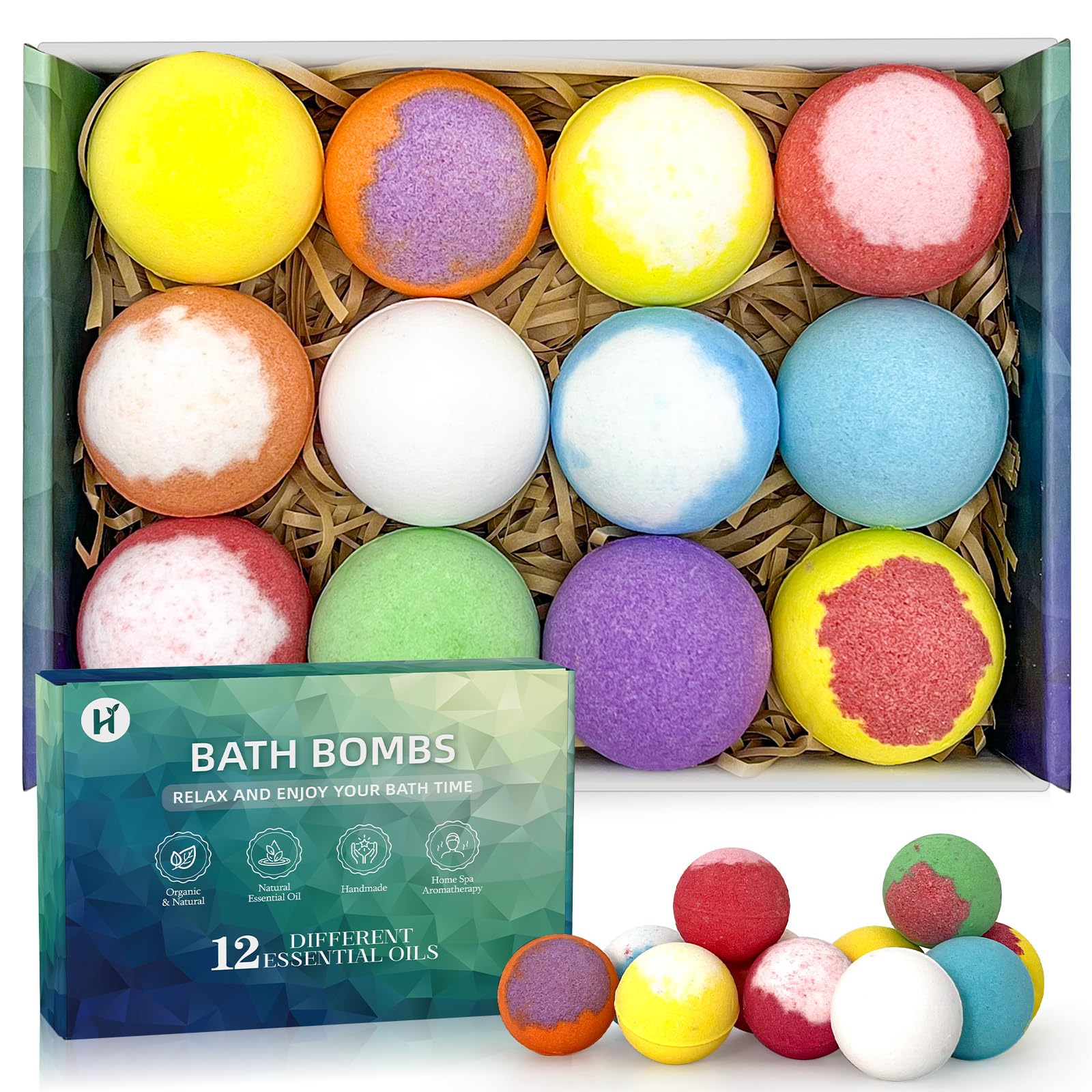 Bath Bombs Gift Set - 12Pack Handmade Natural & Organic Ingredients, Spa Relaxing Gifts for Women & Men, Aromatherapy Bubble Bath, Amazing Present for Wife & Kids