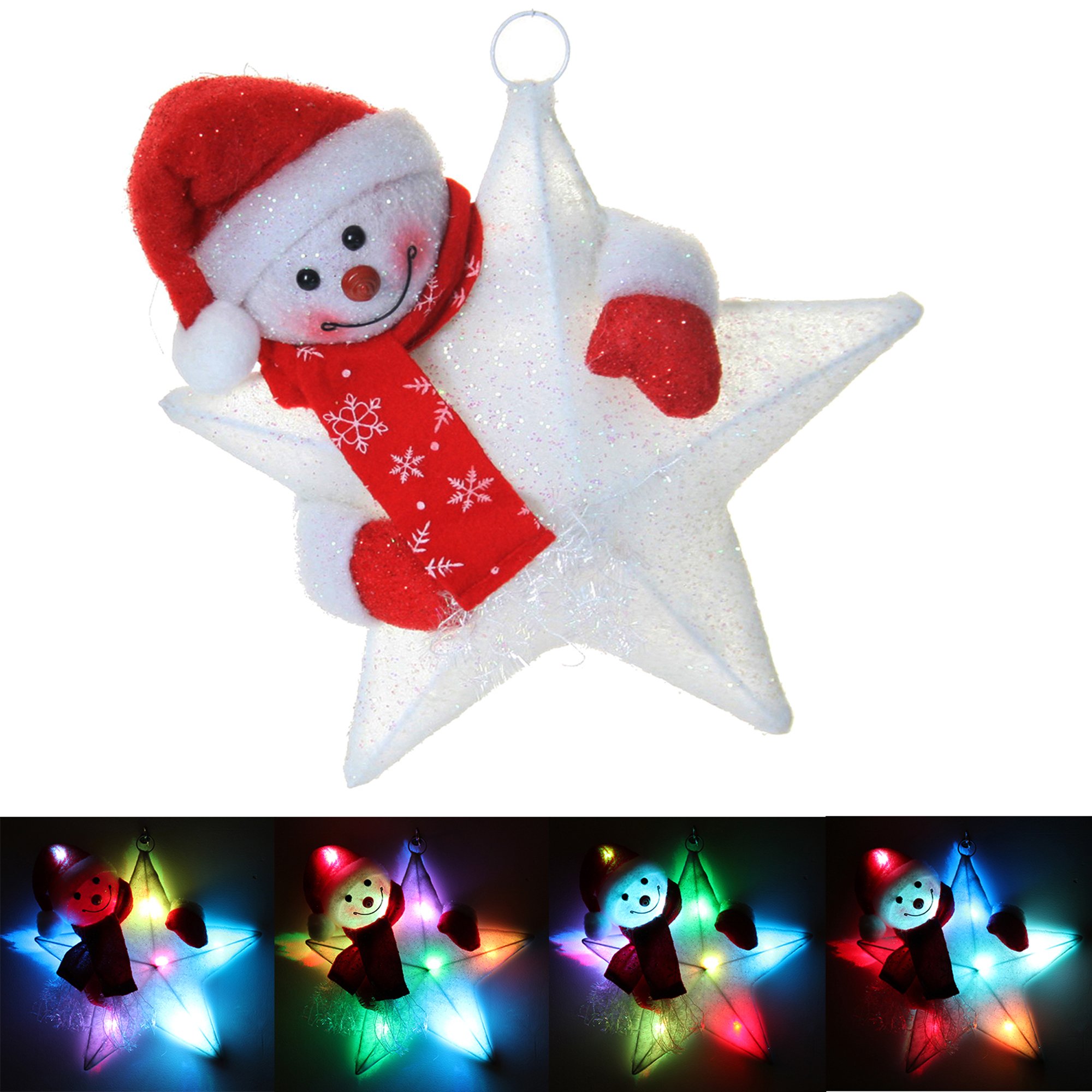 WeRChristmas Colour Changing Star Christmas Snowman Decoration with 8-LED Lights, 41 cm - Large, Red