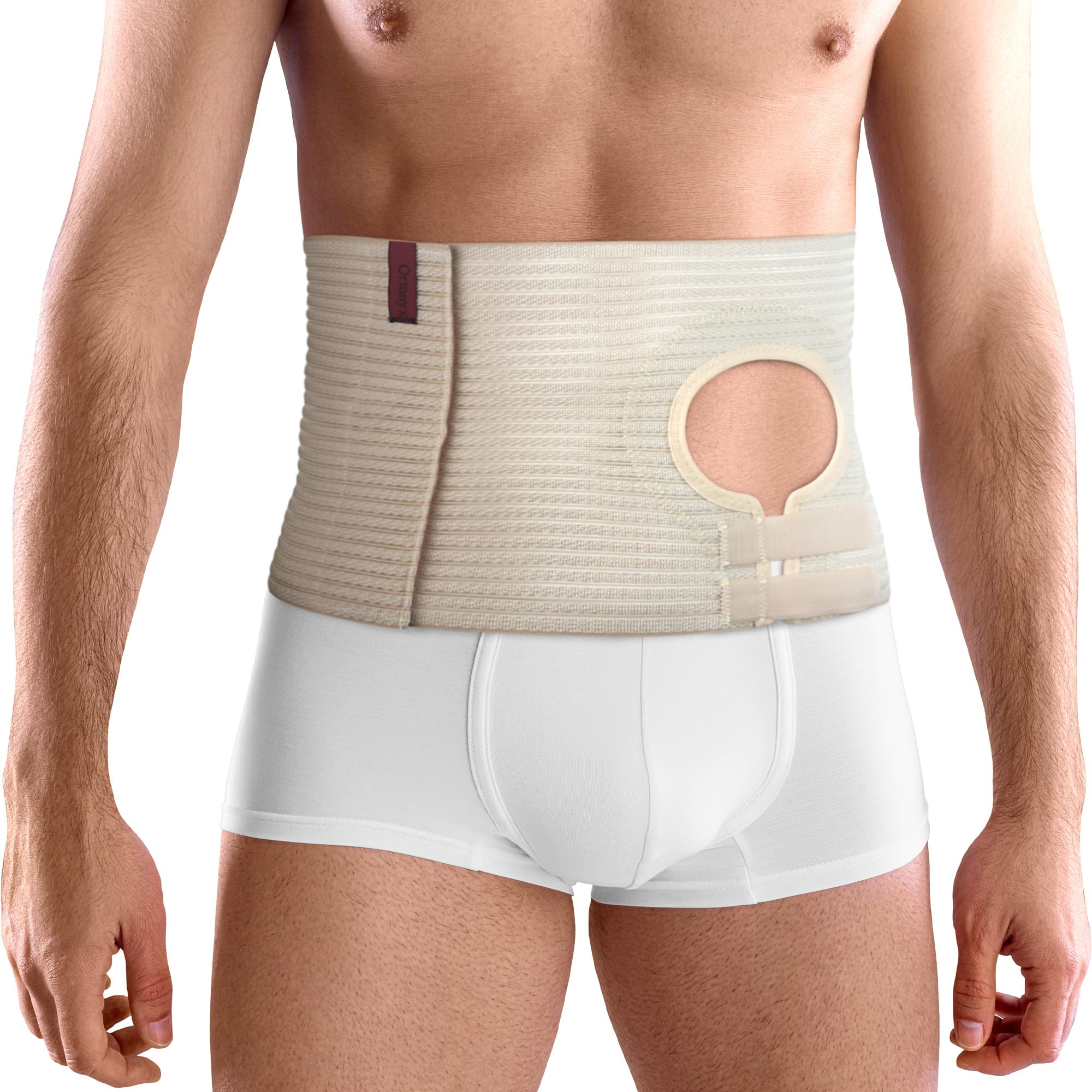 ORTONYX Abdominal Ostomy Belt for Women and Men, Post-Operative Care After Colostomy ileostomy Surgery, Adjastable Stoma Bag Hole/Beige S-M