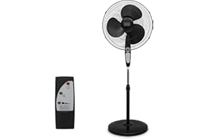 BLACK+DECKER 18-Inch Stand Fan with Pedestal Base, Height Adjustable Pedestal Fan with Remote and Touch Control Panel, Free Standing Fan with 90-Degree Oscillating and 3-Speed Settings, Black