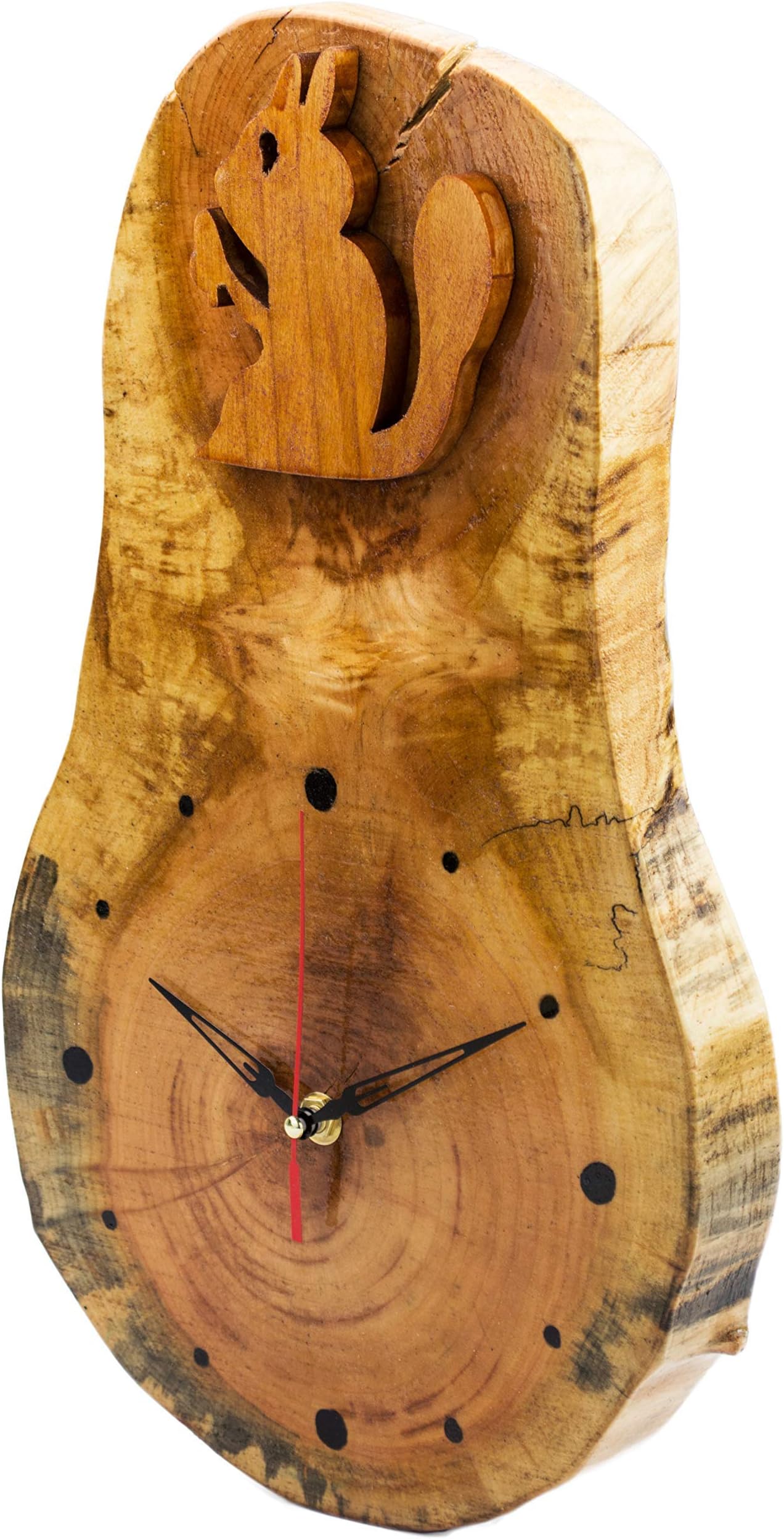 Unique Wall Clock Handmade Wooden Rustic Watch Squirrel Decor Battery Operated