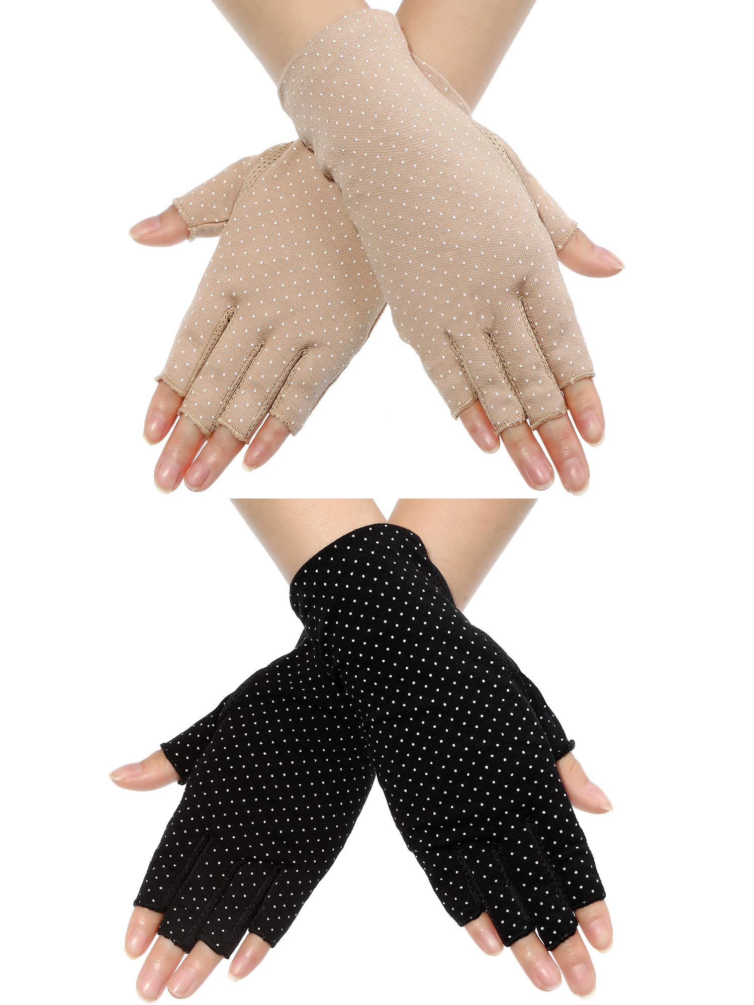 2 Pairs Sunblock Fingerless Gloves Non-slip UV Protection Driving Gloves Summer Outdoor Gloves for Women and Girls
