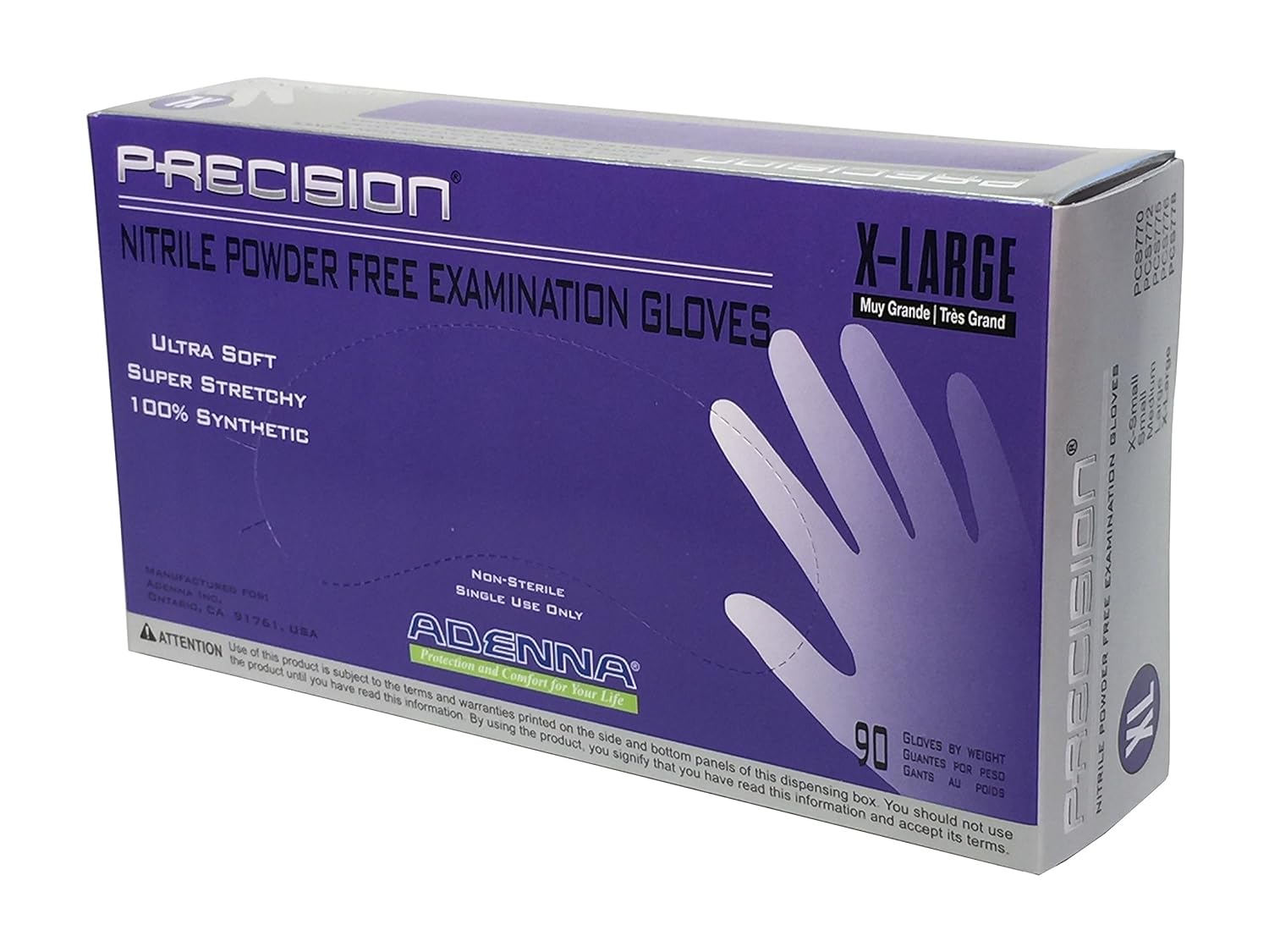 Adenna Precision 4 mil Nitrile Powder Free Exam Gloves (Violet, X-Large) Box of 90