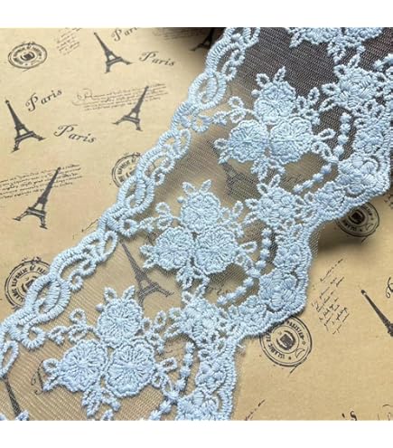 Exquisita Tela De Encaje Nupcial Azul Pálido Por 1 Yarda De Tul De Encaje De Flores 3D Con Cuentas De Diamantes De Imitación Para Vestido, Vestido De 51 Pulgadas De Ancho