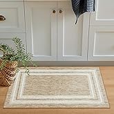 OJIA Modern Bordered Kitchen Rugs Non Slip Washable, Printed 2'x3' Entryway Rug Thin Soft Small Area Rug Indoor Door Mat Non-Shedding Throw Carpet Bathroom Runner for Bedside Bedroom