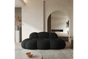 WJShome 90" Modern Curved Cloud Shaped Couch for Living Room,Lazy Floor Couch, Boucle LoveSeat 3 Seater Sofa, Cozy Leisure Boneless Couches for Bedroom, Apartment-No Assembly Required (Black)