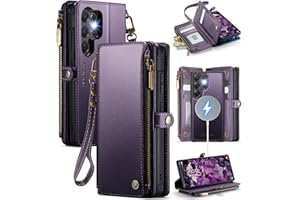 Defencase for Samsung Galaxy S25 Ultra Magnetic Wallet Case Compatible with Magsafe with RFID Blocking Zipper & Card Holder Women, PU Leather Detachable Phone Case for Galaxy S25 Ultra 6.9", Purple