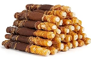 MON2SUN Dog Treats, Triple Flavor 5 Inch Chicken Liver Duck and Chicken Wrapped Rawhide Snacks for Small and Medium Dogs, 21.16 Oz (30 Count-Pack of 1)