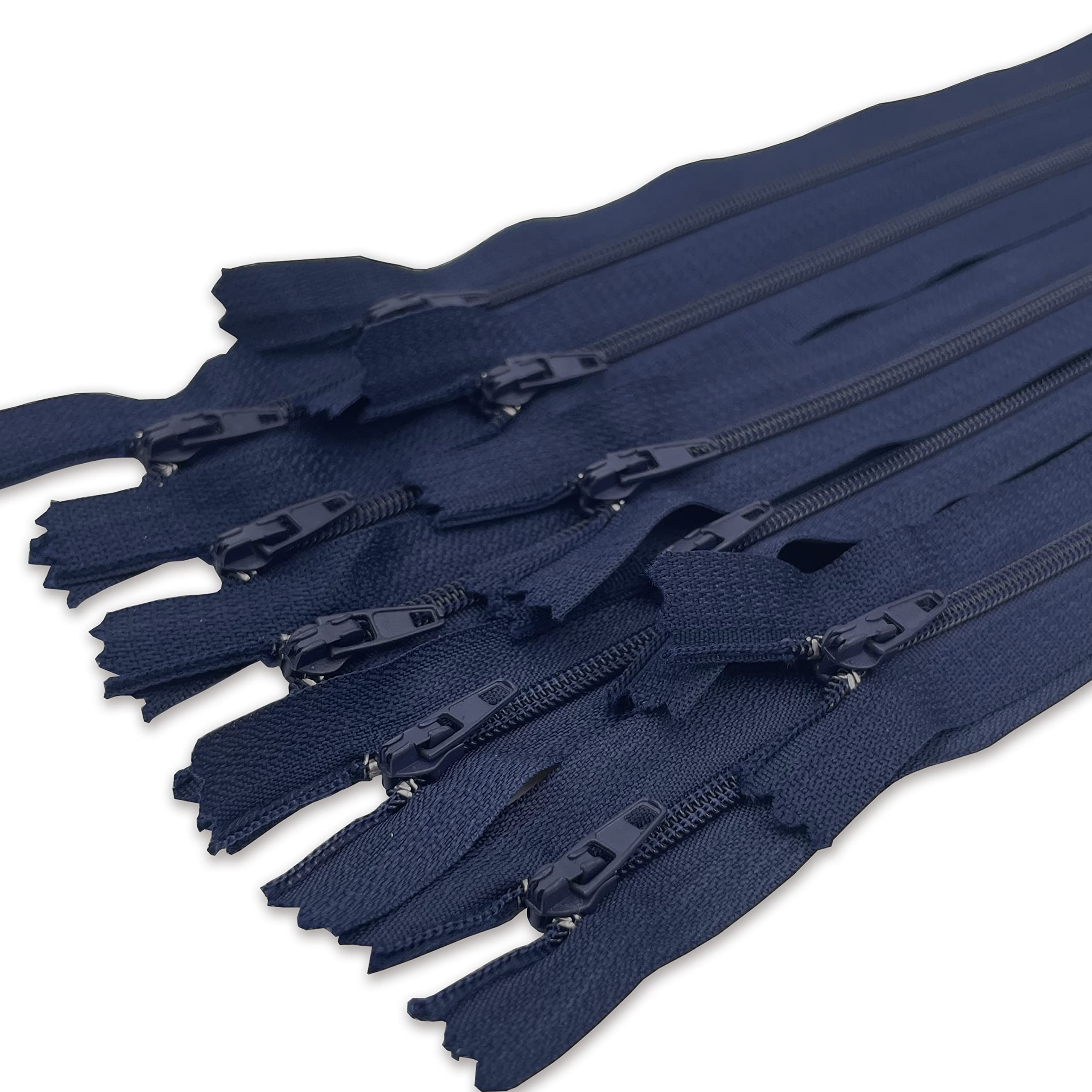 MARARDI [Pack 10] Zippers [Navy Blue] Nylon [16 cm] Sewing and Crafts for Clothes, Fabric, Bags, Cases for Sewing Machine Patchwork, Plastic, Cotton with Metal Closure