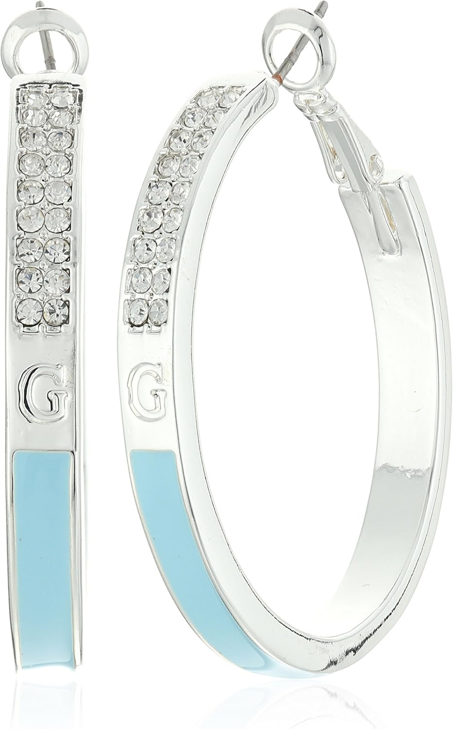 Guess Enamel Silver Hoop Earrings Amazon.ca Jewelry