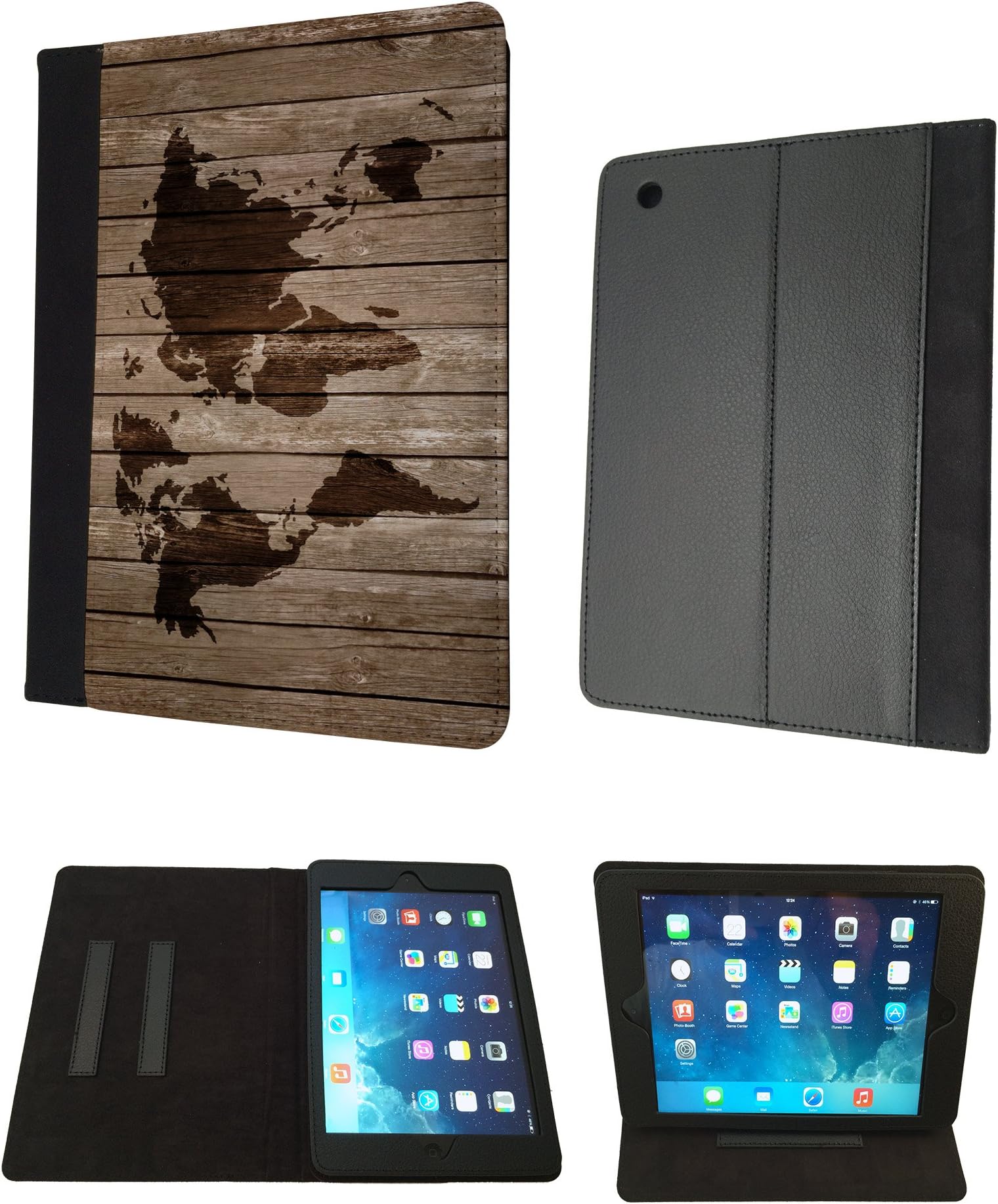 ipad 2 / ipad 3 / ipad 4 Vintage Wood Design Look Vintage World Map Designer Trend Wallet Case Flip Book Style Cover
