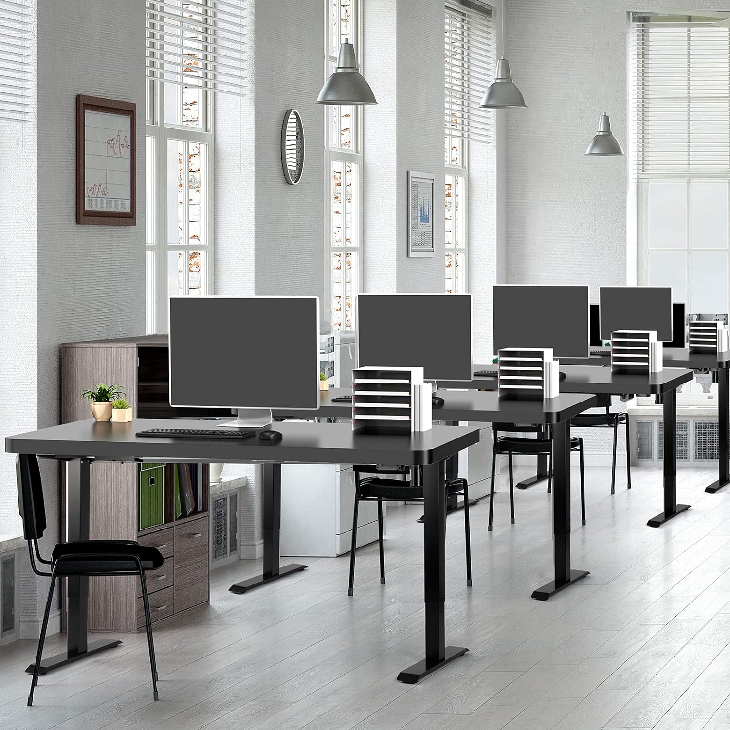 ErGear Electric Height Adjustable Standing Desk, 48 x 24 Inches Stand up Desk Workstation, Sit Stand Desk Home Office Table with Solid Wood Splice Tabletop Black: Kitchen & Dining