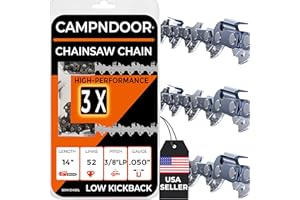 CAMPNDOOR 14 Inch Chainsaw Chain 3/8" LP Pitch, .050" Gauge, 52 Drive Links - Lifesaving Mission Chainsaw Replacement Chain - 60HRC Chromed 900lbf Tough - Low Kickback, Yake Ire Hardened - 3 Pack Fit Top Brands