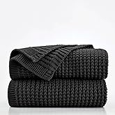 Douceur Black Throw Blanket for Couch, Soft Chunky Cable Knit Throw Blanket, Classic Fisherman's Rib Stitch Pattern Throw for Living Room Gift, 50"X60"