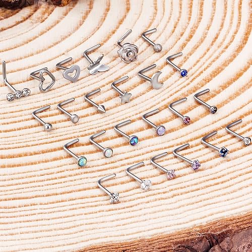 Nose Rings Dangling FANSING 20g Nose Rings L Shaped Nose Stud Surgical Steel Nose Studs For Women Men Star Nose Rings Studs 20 Gauge Nostril Piercing Jewelry 1 Piece 18k Gold-plated Nose