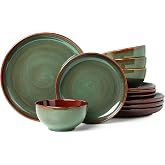 Pokini Ceramic Dinnerware Sets for 4, 12pcs Plates and Bowls Sets Dish Set | Stoneware Dishware sets, Microwave &amp; Dishwasher Safe, Cereal Bowls and Dinner Plates Set, Stackable Dishes Set, Sage Green