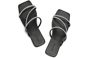 DOBOLIN Women's Wide Width Strappy Flat Sandals Dressy Squared Open Toe Slide Sandals Comfortable Trendy Summer Sandals 2024