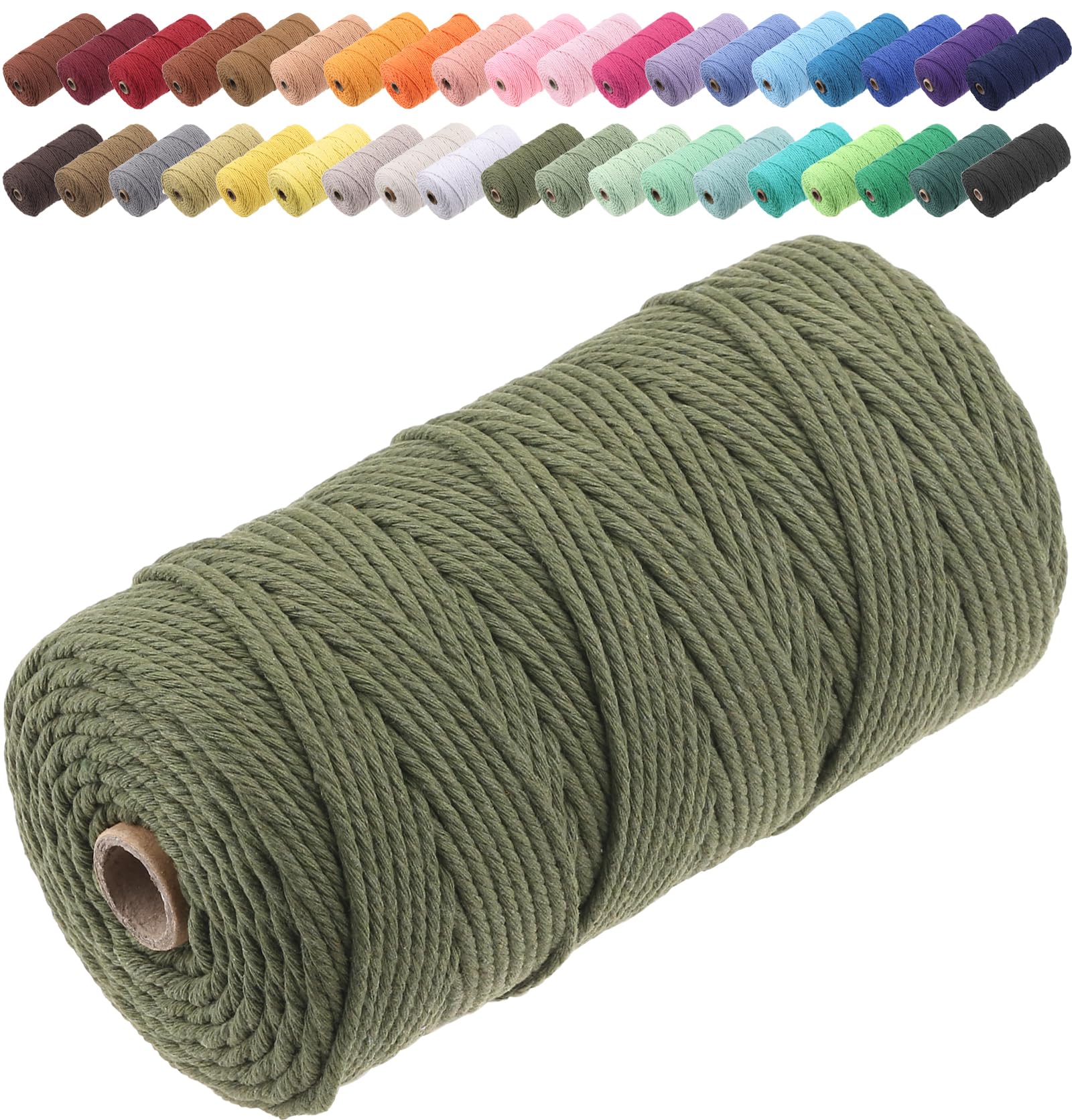 GOHOF Macrame Cord 3mm x 150m Premium Cotton Macrame Rope, 4 Strand Twisted Soft Cotton Cord, One of The Most Perfect Materials for Macrame Art, Cotton String Without Chemicals (Olive Green) — image 1