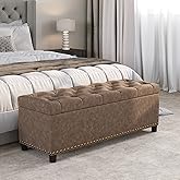 BELLEZE 47" Storage Ottoman, Storage Bench with Safety Close Hinge, Faux Leather Button-Tufted Ottoman for Living Room, Entryway, Hallway, Foot Rest, Support 300lbs - Rustic Brown