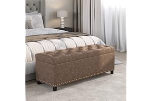 BELLEZE 47" Storage Ottoman, Storage Bench with Safety Close Hinge, Faux Leather Button-Tufted Ottoman for Living Room, Entryway, Hallway, Foot Rest, Support 300lbs - Rustic Brown