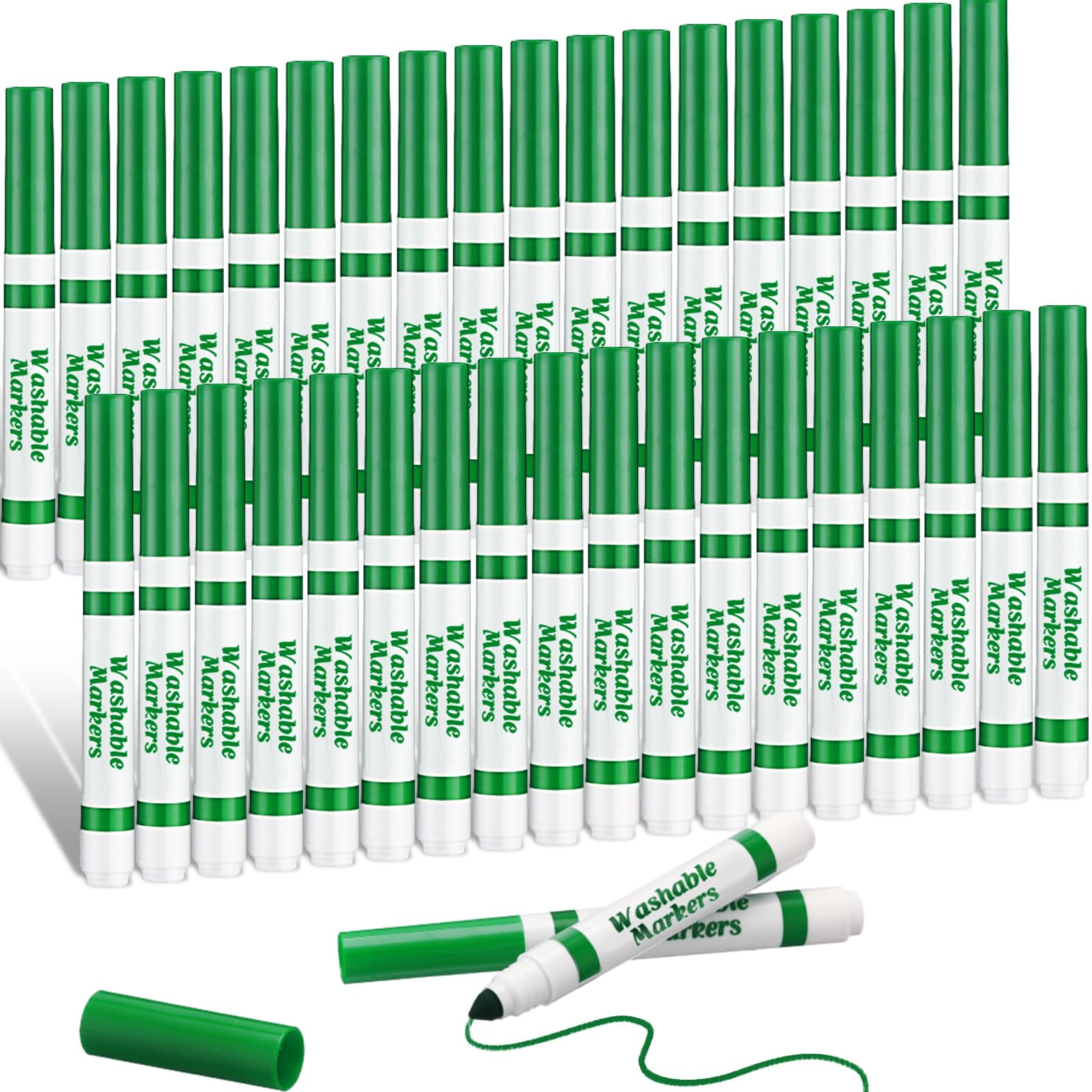 Janlaugh 36 Pcs Green Washable Markers Bulk Coloring Broad Line Marker for Kid Green Conical Tip Drawing Pen for Christmas,School Supplies, Travel Art Baby Shower Gender Reveal Party Supplies, Ages 6+