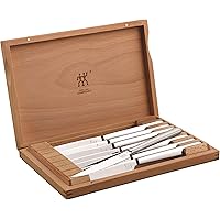 ZWILLING Premium Set of 8 Stainless German Steel Serrated Steak Knife Set with Wood Box - Razor Sharp Blades, Dishwasher Safe
