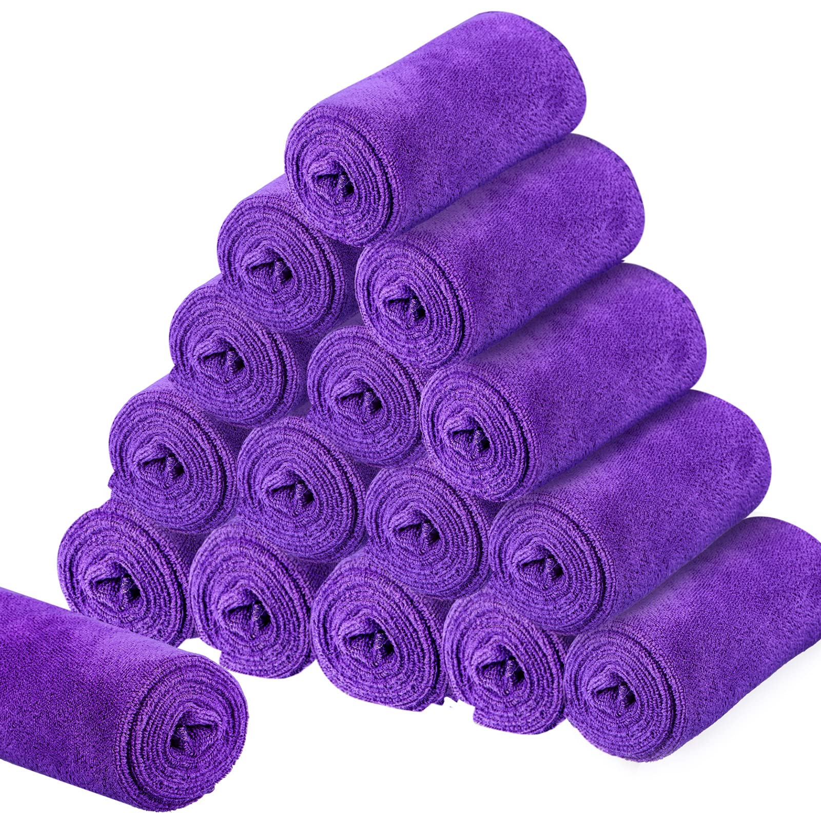 Tatuo 16 Pcs Drying Microfibre Hair Salon Towels 34 x 70 cm Quick Dry Absorbent Hand Towels for Bathroom Soft Hairdressing Cloths for Face Bath Gym Hotel Spa Men Woman Adults(Purple)